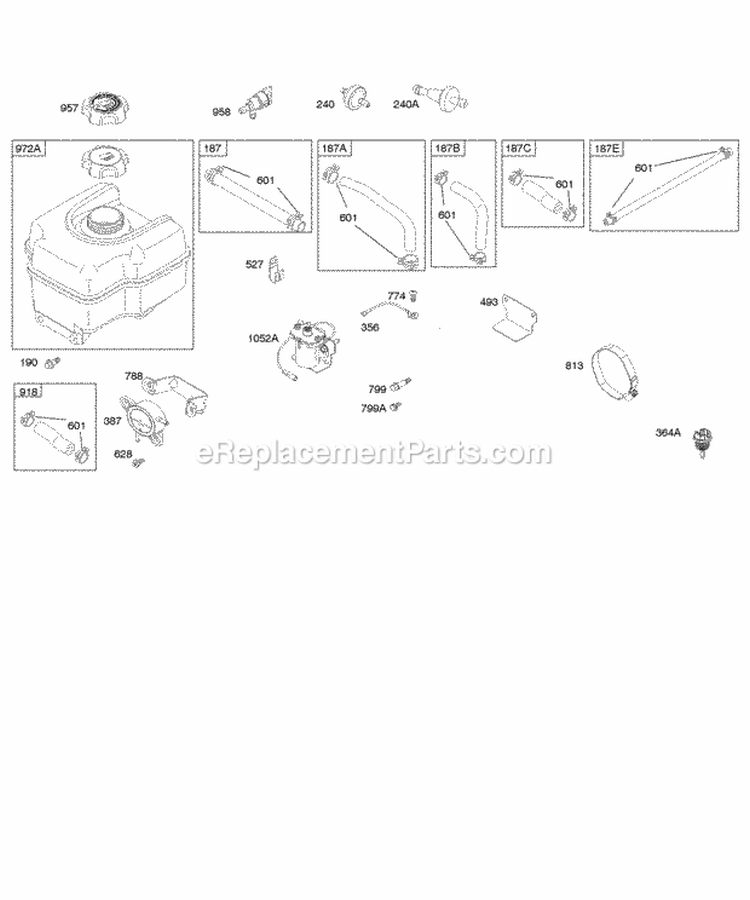 Fuel Supply Diagram and Parts List for 206455-0115-E1  Briggs and Stratton Engine